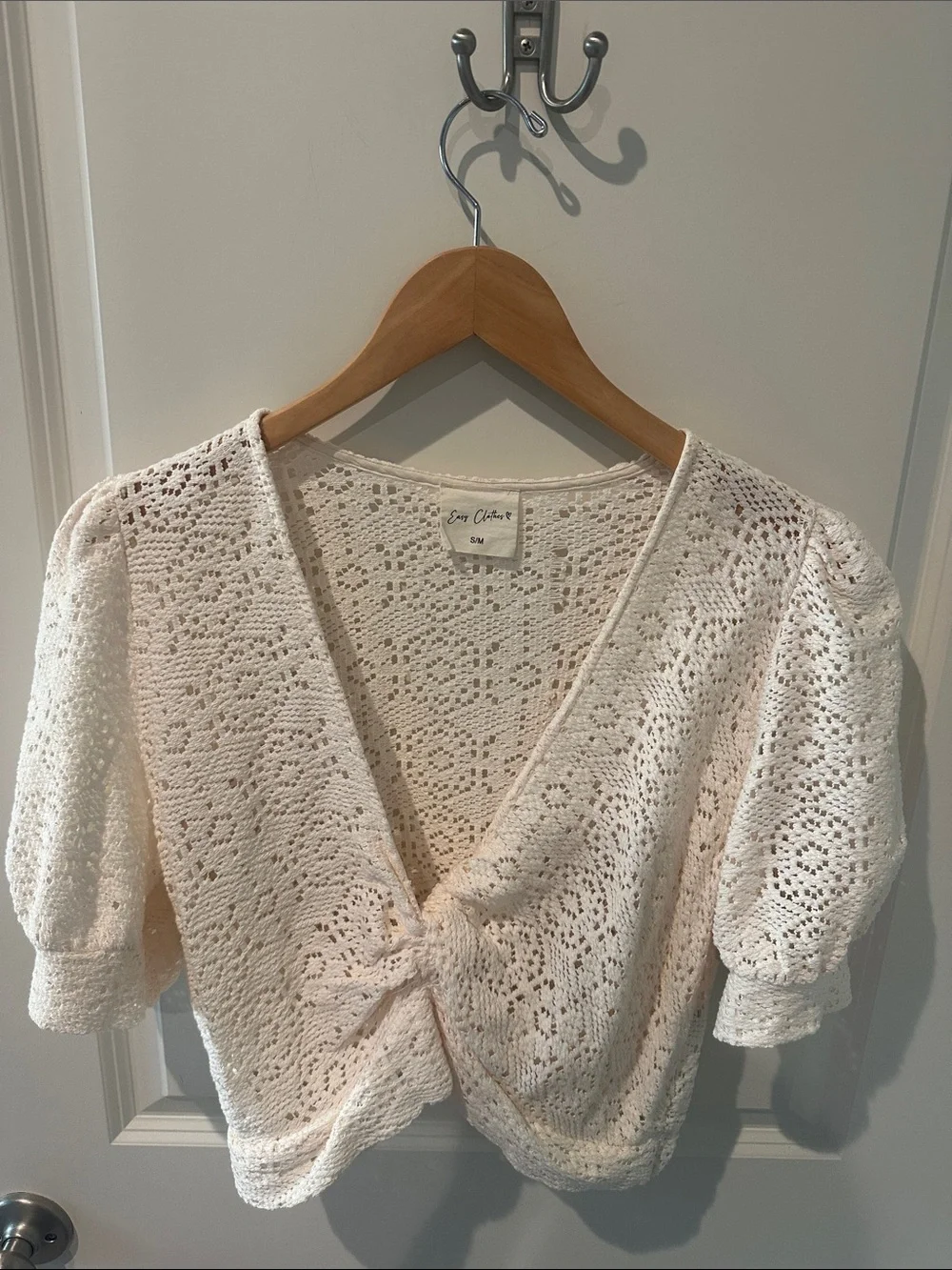 Cream Crochet Tie-Front Knit Top